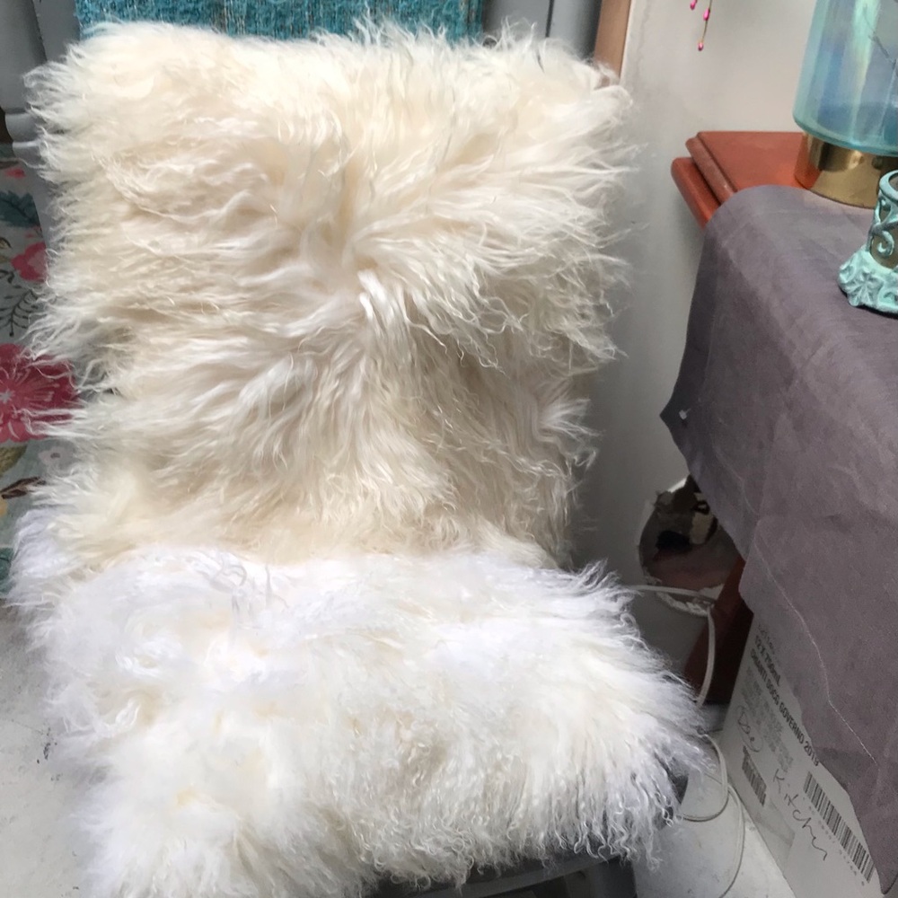 Ivory Faux Fur Throw Pillow / Accent Cushions - set of 2
